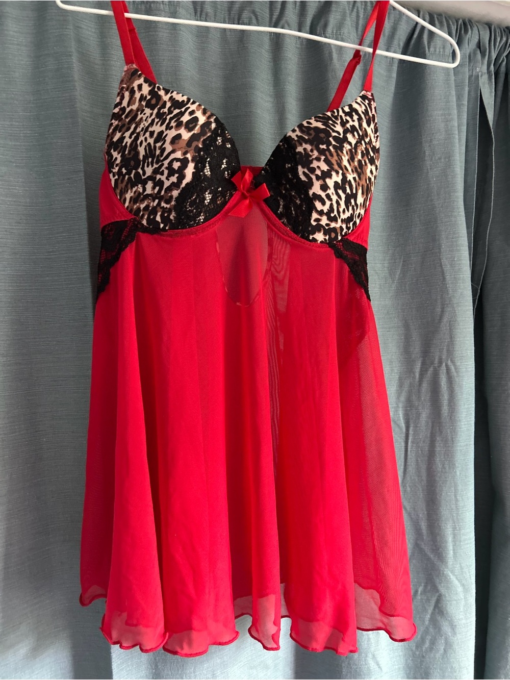 NWOT Red Sheer Babydoll Lingerie with Leopard Cups